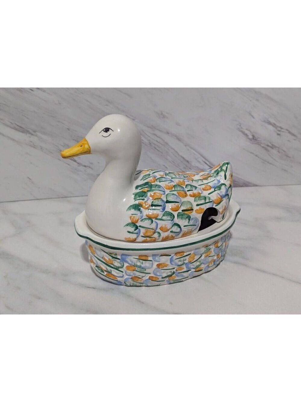 Unbranded Multi-Color Hand Painted Italian Ceramic Small Duck Tureen